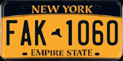 NY license plate FAK1060