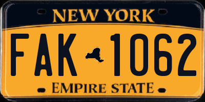 NY license plate FAK1062