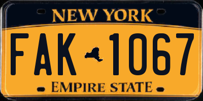 NY license plate FAK1067