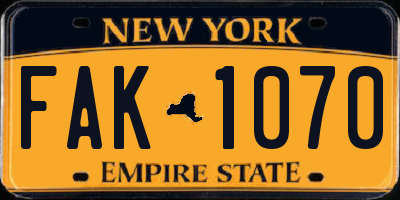 NY license plate FAK1070