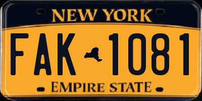 NY license plate FAK1081