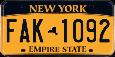 NY license plate FAK1092