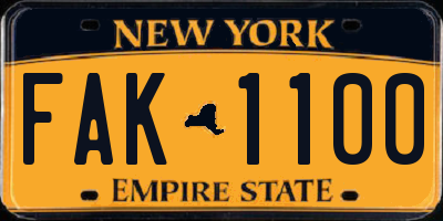 NY license plate FAK1100