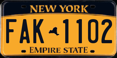 NY license plate FAK1102