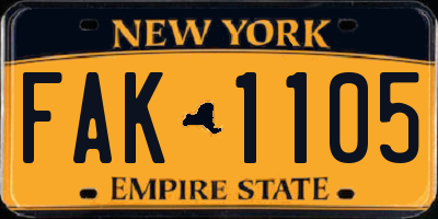 NY license plate FAK1105