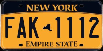 NY license plate FAK1112