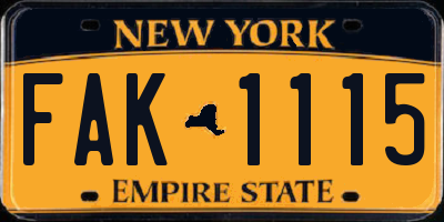 NY license plate FAK1115