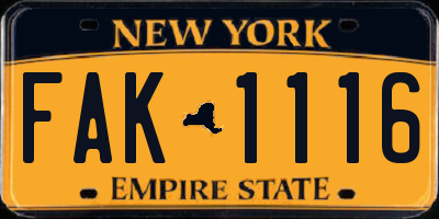 NY license plate FAK1116