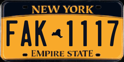 NY license plate FAK1117