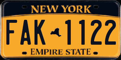 NY license plate FAK1122