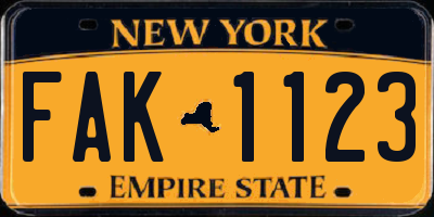 NY license plate FAK1123