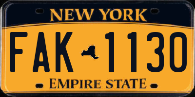 NY license plate FAK1130