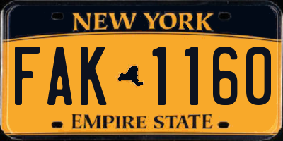 NY license plate FAK1160