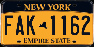 NY license plate FAK1162