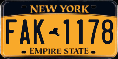 NY license plate FAK1178