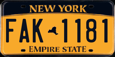 NY license plate FAK1181