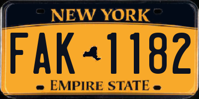 NY license plate FAK1182