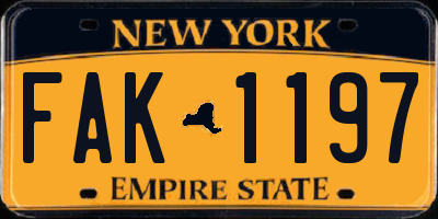 NY license plate FAK1197