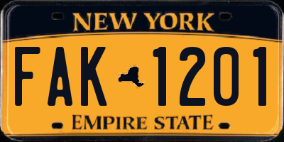 NY license plate FAK1201