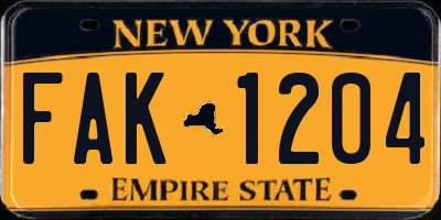 NY license plate FAK1204