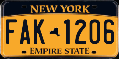 NY license plate FAK1206