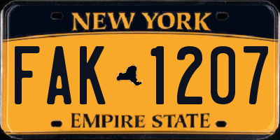 NY license plate FAK1207