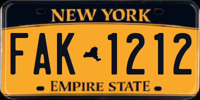 NY license plate FAK1212