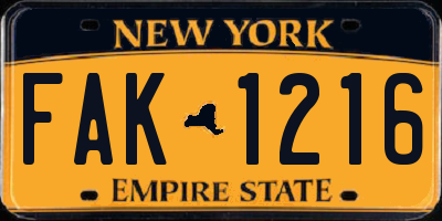 NY license plate FAK1216