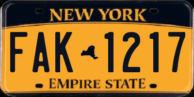 NY license plate FAK1217