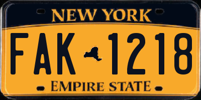 NY license plate FAK1218