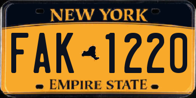 NY license plate FAK1220