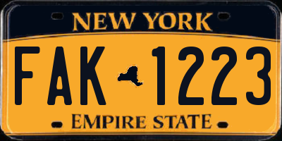 NY license plate FAK1223