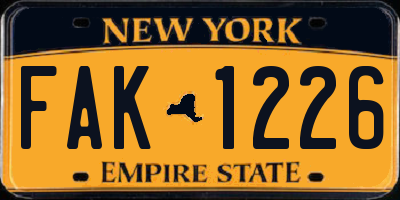 NY license plate FAK1226