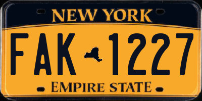 NY license plate FAK1227