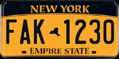 NY license plate FAK1230