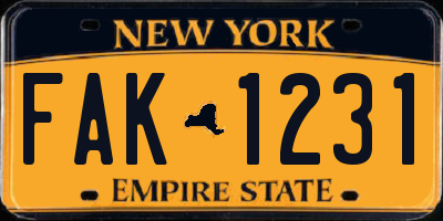 NY license plate FAK1231