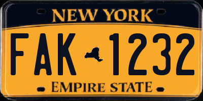 NY license plate FAK1232