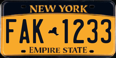 NY license plate FAK1233