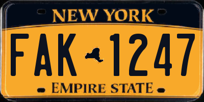 NY license plate FAK1247