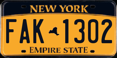 NY license plate FAK1302