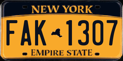 NY license plate FAK1307