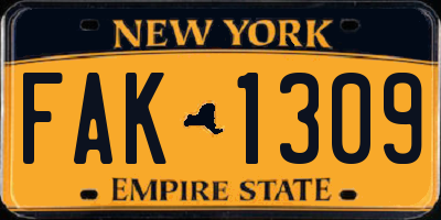 NY license plate FAK1309