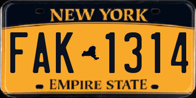 NY license plate FAK1314