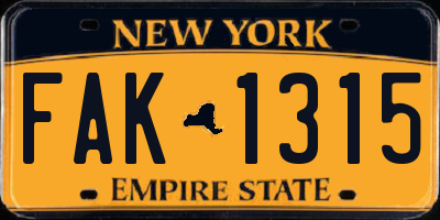 NY license plate FAK1315