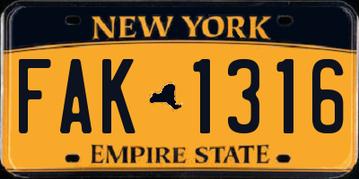 NY license plate FAK1316