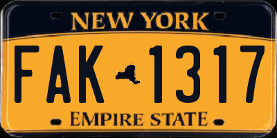 NY license plate FAK1317