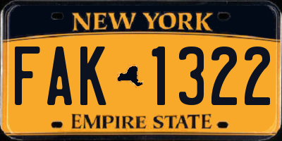 NY license plate FAK1322