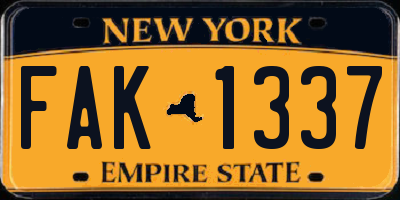 NY license plate FAK1337