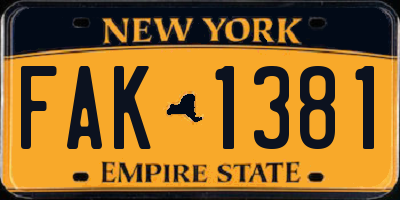 NY license plate FAK1381