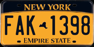 NY license plate FAK1398